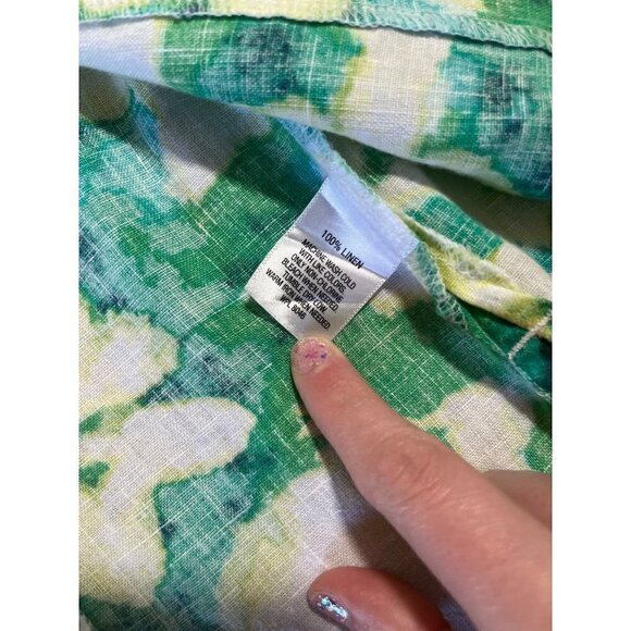 JM Collection 100% Linen Button Up Shirt Ruched Sleeve Colorful Floral Womens 12 - Picture 7 of 7